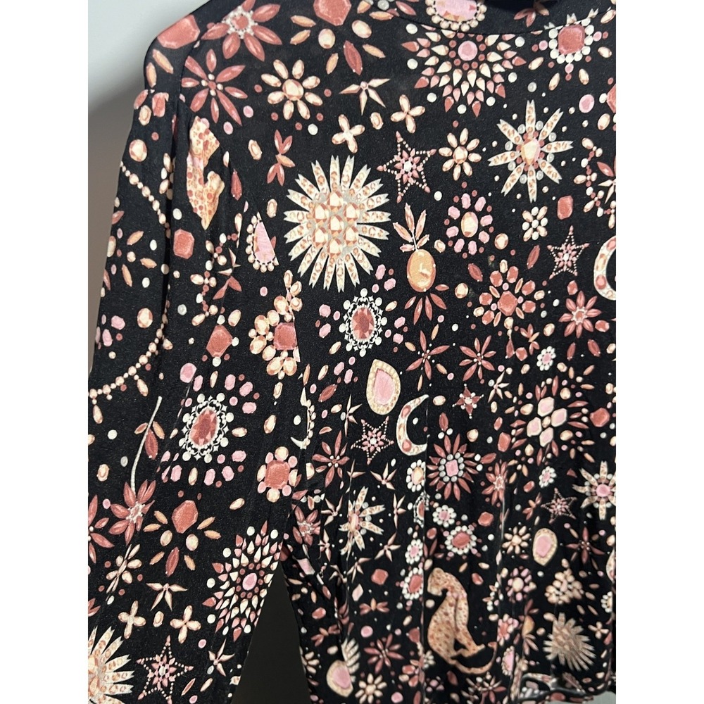 Ann Taylor Women's Black Celestial Print Mock Neck Long Sleeve Top Size L - Picture 2 of 5